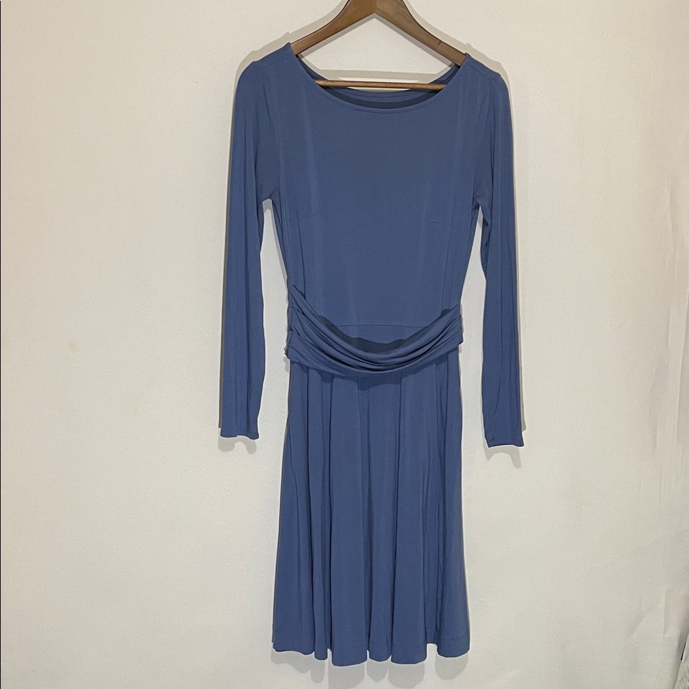 Betabrand Slate Blue Long-Sleeve Draped Waist Dress Sz Small - Picture 5 of 6